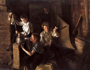 Children Playing In An Interior, Polishing Armour — Mark Lancelot Symons