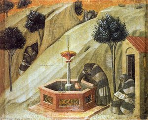 Predella Panel: Hermits At The Fountain Of Elijah — Pietro Lorenzetti