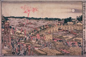 Feuerwerksschau Am Kühlen Sommerabend An Der Ryogoku-brücke — Katsushika Hokusai