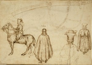 Sketches Of The Emperor John Viii Palaeologus, A Monk, And A Scabbard — Pisanello