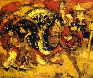 Japanese Figures In A Garden — Edward Atkinson Hornel