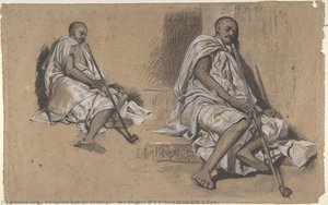 Two Studies Of A Seated Arab With A Pipe — Alexandre Gabriel Decamps