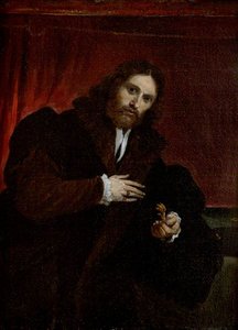 Portrait Of A Man In A Fur Lined Coat Holding A Lion's Claw (after Lorenzo Lotto) — David Teniers The Younger