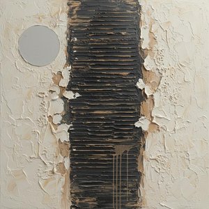 Monolithic Echoes Of Eroding Time In Textured Charcoal And Cream Impasto — David Moreau