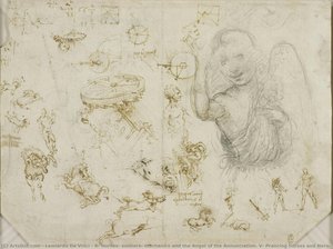 R: Caballos, Soldados, Mecánicos Y El Ángel De La Anunciación. V: Caballos Galopantes Y Nerón — Leonardo Da Vinci