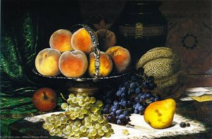Still Life With Melon, Peaches, Books And Letrers — William Mason Brown