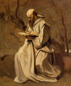 Monje Blanco Sentado Leyendo — Jean-baptiste-camille Corot