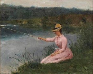 Jeune Élégante Pêchant Sur L'île De Croissy — Ferdinand Heilbuth