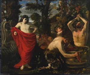 Bacchus Overseeing The Crushing Of Grapes By His Satyrs — Da Pier Francesco Mola