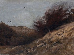 Opkomende Maan Bergen — Julius Jacobus Van De Sande Bakhuyzen