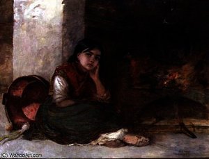 Girl By A Fireside — Edwin Longsden Long