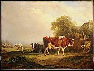 Paysage Et Animaux, Dit Aussi La Vache Au Chien — Jacques Raymond Brascassat