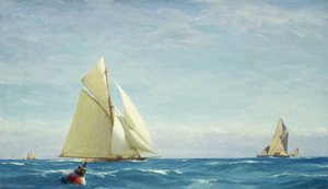 A Large Sloop Yacht And A Barge — John Fraser