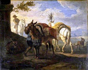 Mules Halting By The Wayside — Pieter Van Bloemen