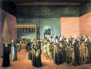 Français Réception De L'ambassadeur De France, Le Vicomte D'andrezel, Par Le Sultan Ahmed Iii, Le 17 Octobre 1724, À Constantinople Le Dîner Offert Par Le Grand Vizir Ibrahim Pacha Deutsch Empfang Des Französischen Gesandten Le Vicompte D'andrezel Du.... — Jean Baptiste Vanmour