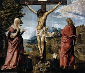 Christ On The Cross Between Mary And St John — Albrecht Altdorfer