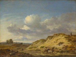 Peasants Driving Cattle And Sheep By A Sandhill, And Two Sportsmen With Dogs — Jan Jansz Wijnants