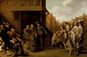 A Street Scene With Knife Grinder And Elegant Couple — Jacob Duck
