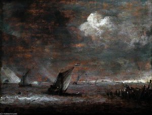 Fishing Boats Off The Jetty — Abraham Hendricksz. Van Beyeren