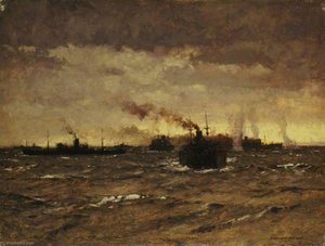 Raider In Sight Convoy Dispersing — Norman Wilkinson