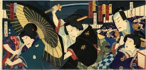Scene From The Play “daybreak Patterns Of The Crane And Tortoise - First Basket”\n\nscene From The Play “daybreak Patterns Of The Crane And Tortoise - First Basket” — Toyohara Kunichika