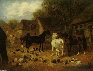 Horses Pigs And Ducks Outside A Stable — जॉन फ्रेडरिक हेरिंग जूनियर