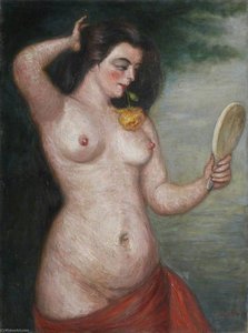 Nude Holding Mirror Adjusting Her Hair — Georges Van Houten