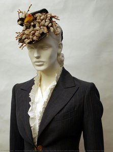Grey Wool Hat Trimmed With Chenille Pussy Willows, Feather Bird And Nest — Benjamin Greenfield (aka Bes Ben)