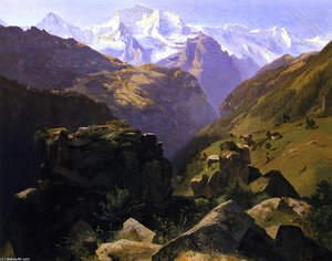 A View Of The Jungfrau Massif Seen From Above, Interlaken — Alexandre Calame