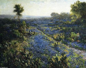 Field Of Texas Bluebonnets And Prickly Pear Cacti — Robert Julian Onderdonk