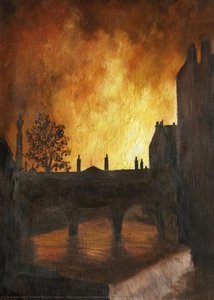 Fires Seen Over Pulteney Bridge During The Blitz — Wilfred Stanley Haines