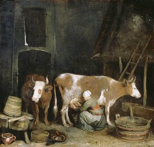 A Maid Milking A Cow In A Barn — Gerard Ter Borch