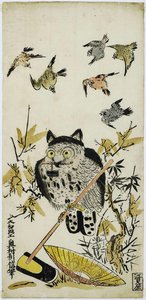 An Owl And Sparrows — Okumura Toshinobu