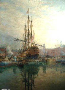 The Main Yard Of Hms 'victory' Being Crossed — William Lionel Wyllie