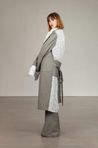 Coat And Trousers Of Glen Plaid With Costume Jacket And Blouse In Material-mix — William Fan