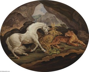 A Horse Frightened By A Lioness — George Stubbs