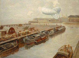 A Barrage Balloon Over A Dock At Hull — Walter Goodin