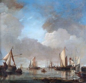 Large Ships And Boats In A Calm — Willem Van De Velde (starszy)