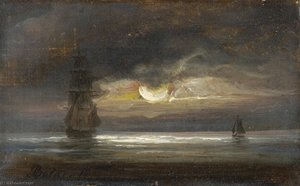 Due Barche A Vela Al Chiaro Di Luna — Peder Balke