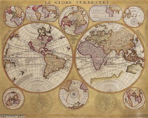 Antique Map, Globe Terrestre — Vincenzo Maria Coronelli