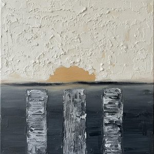 Monolithic Silence Under A Fading Ochre Sun In Textured Charcoal Void — David Moreau