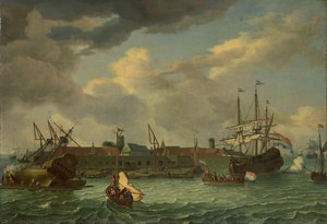 The Island Of Onrust Near Batavia (jakarta), Abraham Storck (manner Of), 1699 — अब्राहम स्टॉर्क (स्टर्केनबर्च)