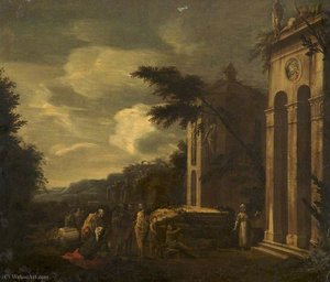 Figures Near Classical Ruins — Da Pier Francesco Mola