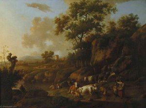 River Landscape With Figures And Animals — Jan Jansz Wijnants