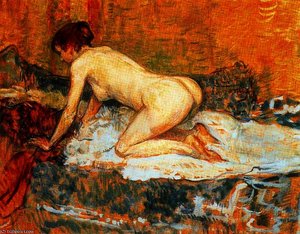 Crouching woman red hair
