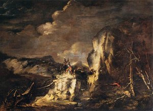 Paysage Rocheux Avec Un Chasseur Et Des Guerriers — Salvator Rosa