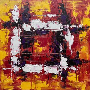 Fractured Portal Of Crimson Embers And Radiant Gold In Heavy Impasto — Laurent Lefèvre