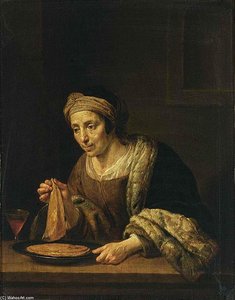 A Woman Holding Pancakes — Jan Van Bijlert