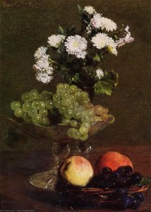 Still Life. Chrysanthemums And Grapes — Henri Fantin-latour