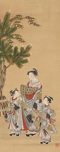 Courtesan And Two Attendants On New Year's Day — Isoda Koryūsai 磯田湖龍斎